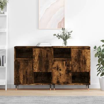 Stylish 2 pcs Smoked Oak Engineered Wood Sideboards