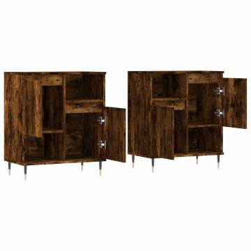 Stylish 2 pcs Smoked Oak Engineered Wood Sideboards