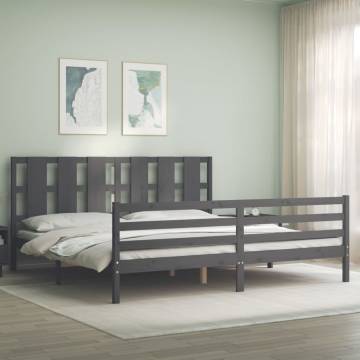 Elegant Grey Bed Frame with Headboard - 200x200 cm Solid Wood