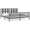 Elegant Grey Bed Frame with Headboard - 200x200 cm Solid Wood