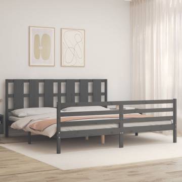 Elegant Grey Bed Frame with Headboard - 200x200 cm Solid Wood