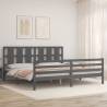 Elegant Grey Bed Frame with Headboard - 200x200 cm Solid Wood