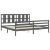 Elegant Grey Bed Frame with Headboard - 200x200 cm Solid Wood