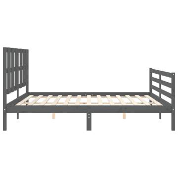 Elegant Grey Bed Frame with Headboard - 200x200 cm Solid Wood