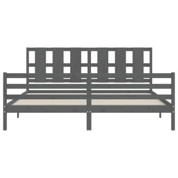 Elegant Grey Bed Frame with Headboard - 200x200 cm Solid Wood