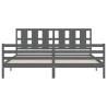 Elegant Grey Bed Frame with Headboard - 200x200 cm Solid Wood