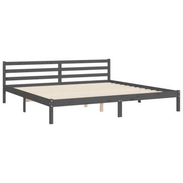 Elegant Grey Bed Frame with Headboard - 200x200 cm Solid Wood