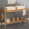 Stylish Solid Teak Bathroom Vanity Cabinet with Cream Marble Sinks