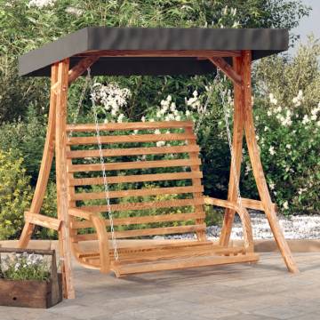 Swing Bench with Canopy - Solid Spruce Wood & Teak Finish