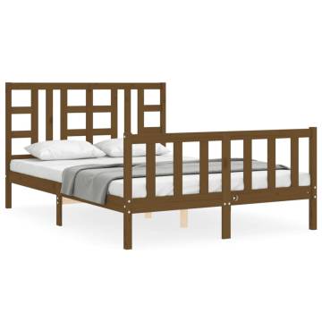 Honey Brown King Size Bed Frame with Headboard - Solid Wood