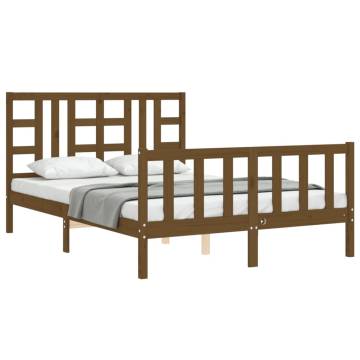 Honey Brown King Size Bed Frame with Headboard - Solid Wood