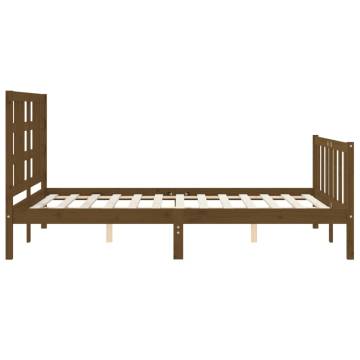 Honey Brown King Size Bed Frame with Headboard - Solid Wood