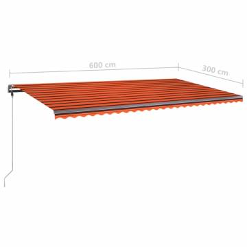 Manual Retractable Awning with LED - 600x300 cm Orange & Brown