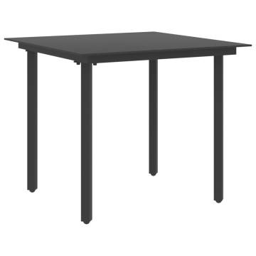 Garden Dining Table Black 80x80x74 cm - Steel & Glass