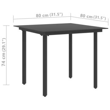 Garden Dining Table Black 80x80x74 cm - Steel & Glass