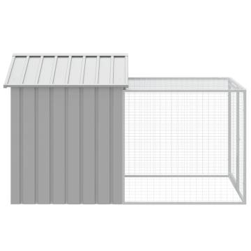 Light Grey Chicken Cage with Run - Galvanised Steel 117x201 cm