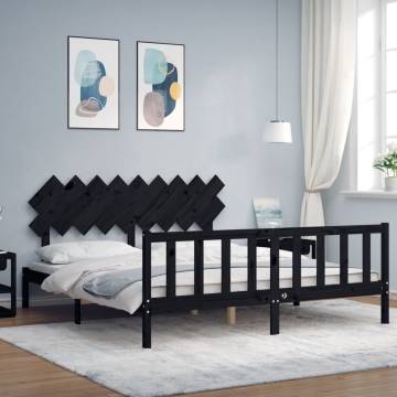 Black Super King Size Wooden Bed Frame with Headboard