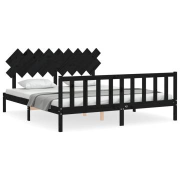 Black Super King Size Wooden Bed Frame with Headboard