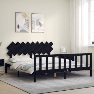 Black Super King Size Wooden Bed Frame with Headboard