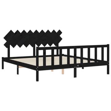 Black Super King Size Wooden Bed Frame with Headboard