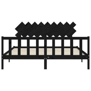 Black Super King Size Wooden Bed Frame with Headboard