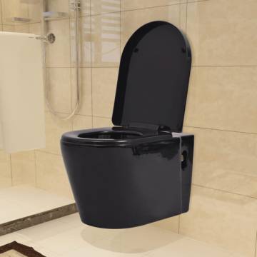 Stylish Black Wall Hung Toilet - Ceramic Design - Hipomarket