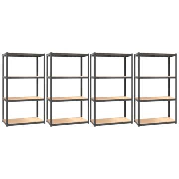 4-Layer Shelves Set - Anthracite Steel & Engineered Wood