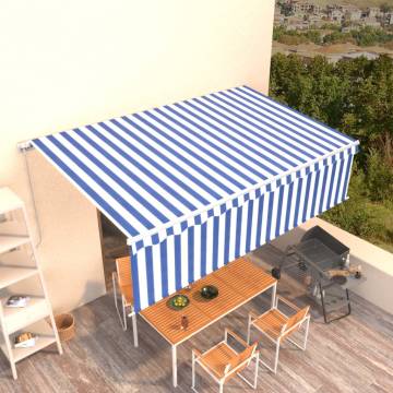 Manual Retractable Awning 5x3m Blue & White - HipoMarket