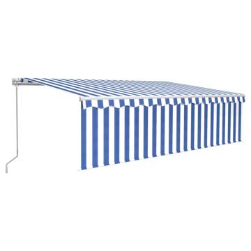 Manual Retractable Awning 5x3m Blue & White - HipoMarket