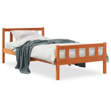 Wax Brown Pine Bed Frame with Headboard - Small Single 75x190 cm