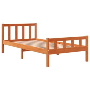 Wax Brown Pine Bed Frame with Headboard - Small Single 75x190 cm