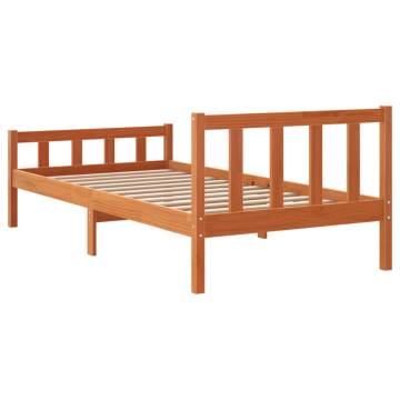 Wax Brown Pine Bed Frame with Headboard - Small Single 75x190 cm