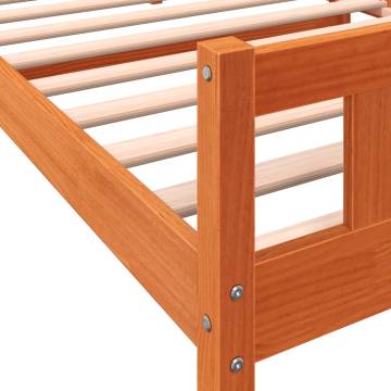 Wax Brown Pine Bed Frame with Headboard - Small Single 75x190 cm