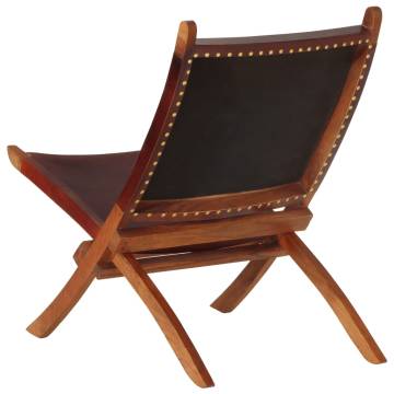 Folding Relaxing Chair - Dark Brown Real Leather Comfort