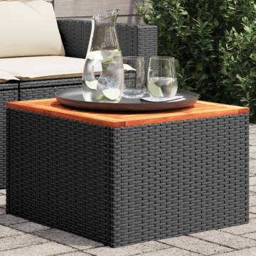 Garden Table Black 55x55x37 cm - Poly Rattan & Acacia Wood