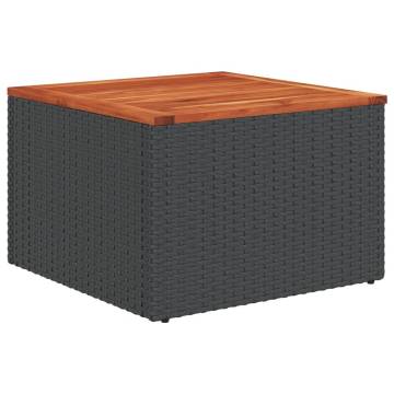 Garden Table Black 55x55x37 cm - Poly Rattan & Acacia Wood