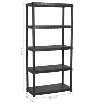 5-Tier Black Storage Shelf - Versatile Plastic Rack | HipoMarket