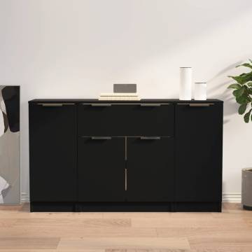 Stylish 3-Piece Black Engineered Wood Sideboards