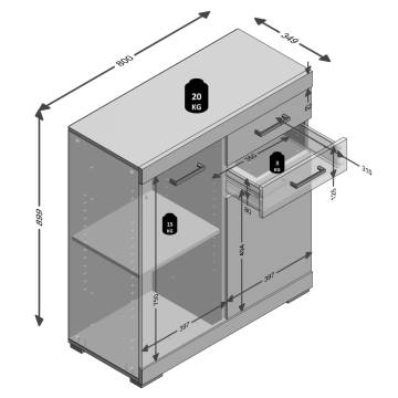 FMD Dresser with 2 Doors & 2 Drawers - Modern Storage Solution