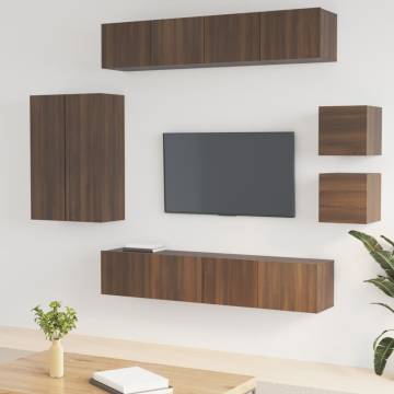 8 Piece TV Cabinet Set - Brown Oak Engineered Wood | HipoMarket