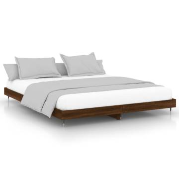 Brown Oak Bed Frame 140x200 cm - Engineered Wood