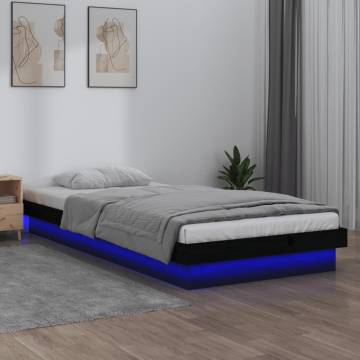 LED Bed Frame Black 100x200 cm | Solid Wood Design