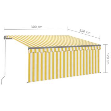 Manual Retractable Awning with LED - 3x2.5m Yellow & White