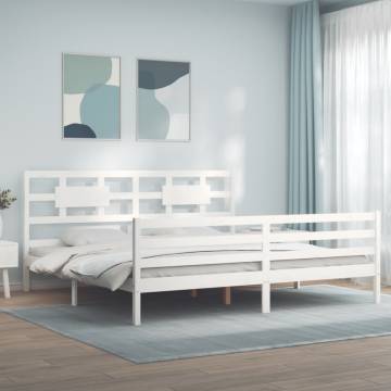 Bed Frame with Headboard White 200x200 cm - Solid Wood | HipoMarket