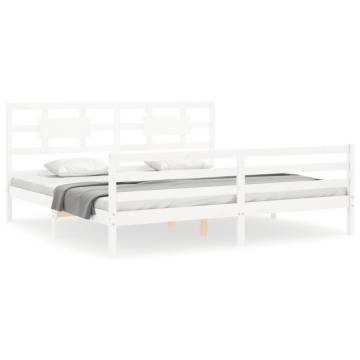 Bed Frame with Headboard White 200x200 cm - Solid Wood | HipoMarket