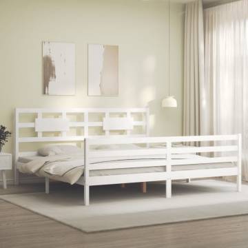 Bed Frame with Headboard White 200x200 cm - Solid Wood | HipoMarket