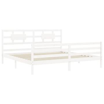 Bed Frame with Headboard White 200x200 cm - Solid Wood | HipoMarket