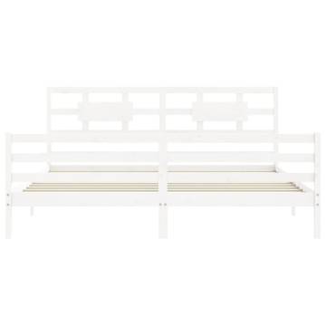 Bed Frame with Headboard White 200x200 cm - Solid Wood | HipoMarket