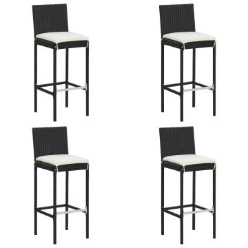 Stylish Garden Bar Stools with Cushions - 4 pcs Black Rattan