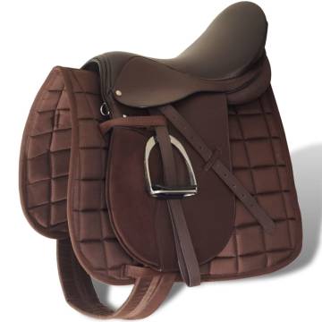 16" Real Leather Horse Riding Saddle Set - 5-in-1 Brown